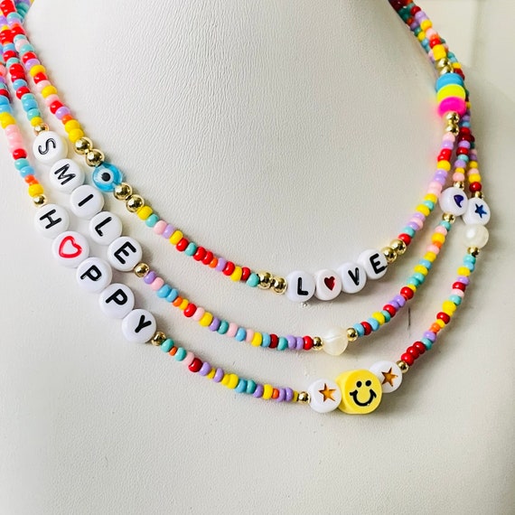 Smiley Face Choker Beads Necklace Irregular Pearl Cute Summer Y2K Coll