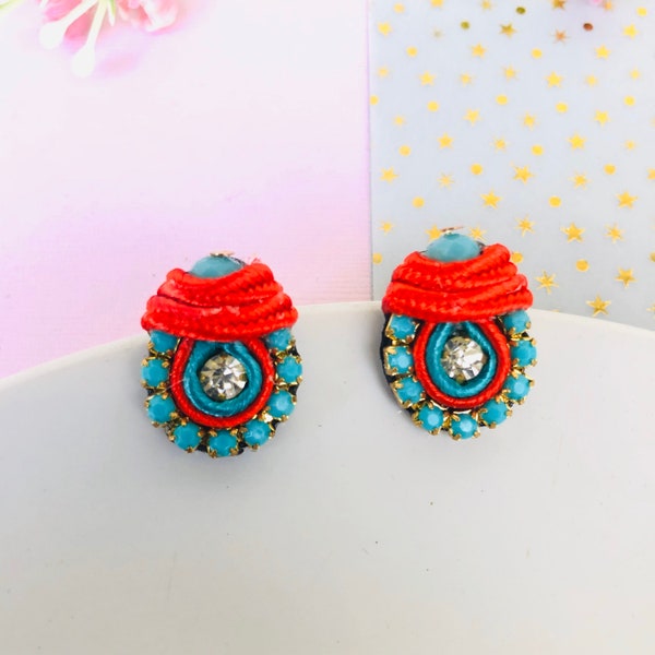 Colorful Soutache Earring, soutache stud earrings, soutache earrings, soutache jewelry, statement earrings, soutache small earring