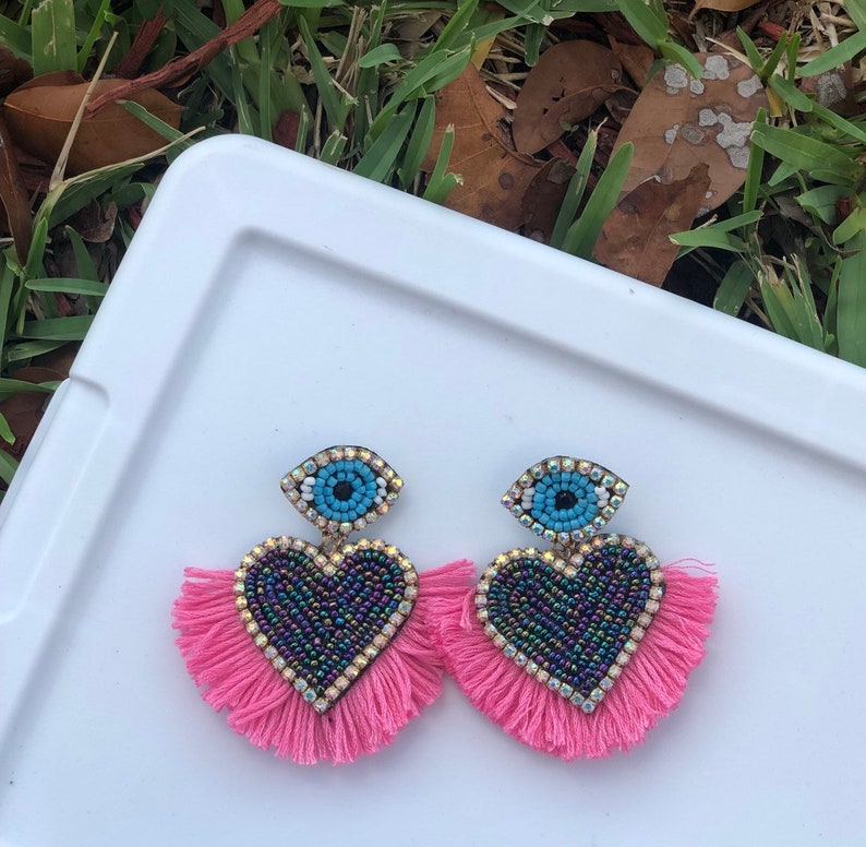 Evil eye and hearts earrings
