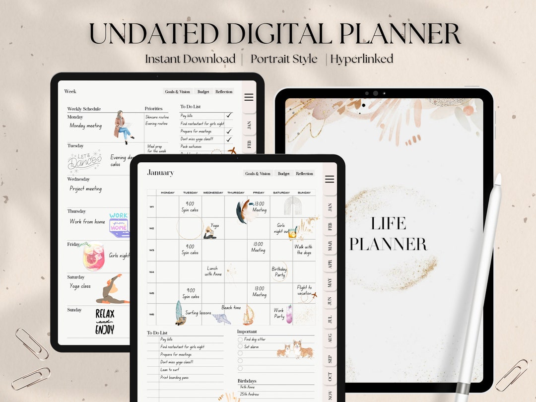 Minimalist Undated Digital Planner, Daily, Weekly & Monthly Planner ...
