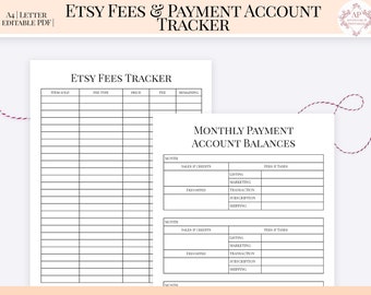 Etsy Fees Tracker And Payment Account Balance Tracker, Editable Etsy Finance Tracker