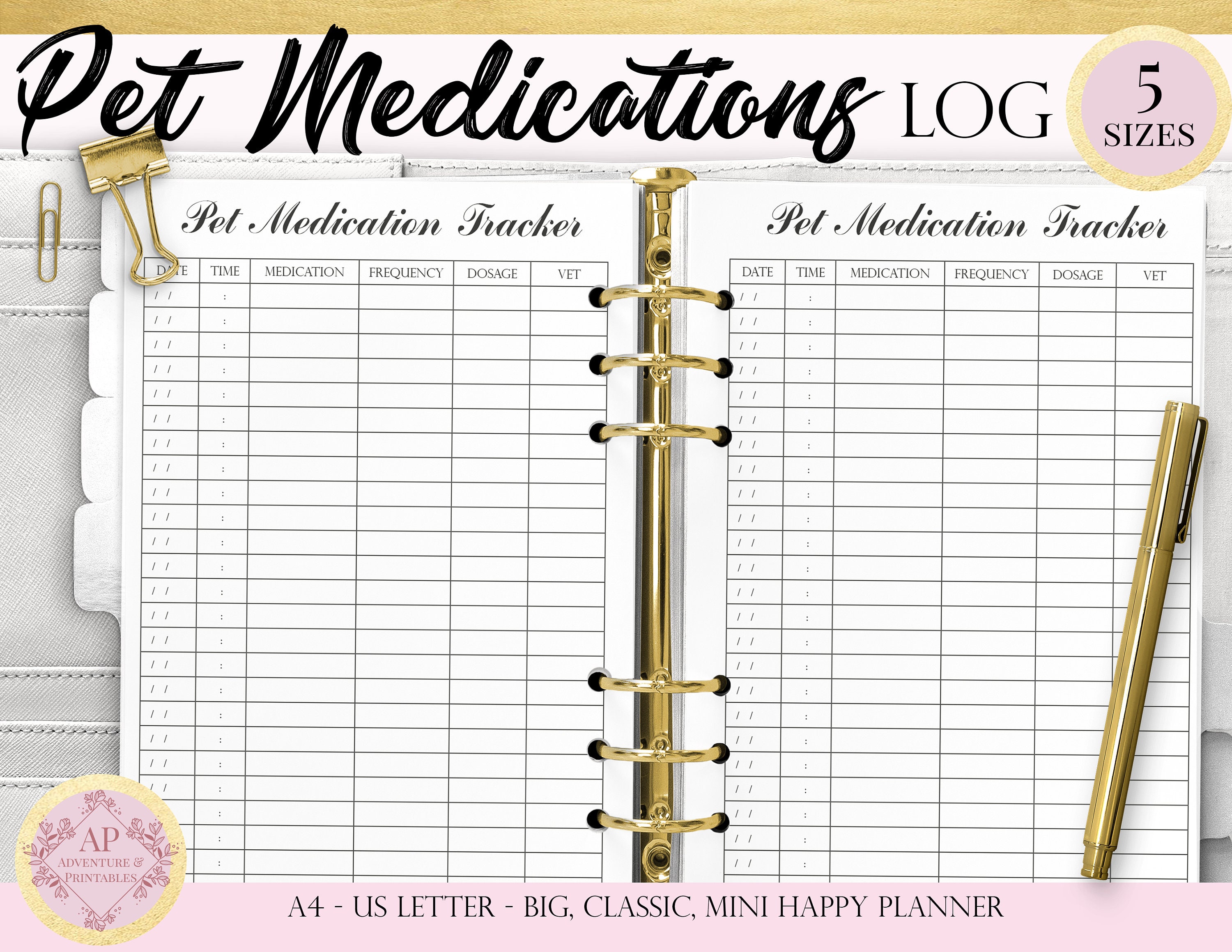 Pet Medications Tracker Pet Medications Log Pet Planner Etsy