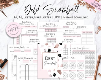 Baby Steps Progress Tracker Printable Planner Pages in A4 ans US Letter, Dave Ramsey Financial Peace Program Planner, Debt Snowball Planner