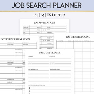 Job Search Planner, Job Application Planner, Dream Job Interview Planner