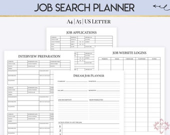 Job Search Planner, Job Application Planner, Dream Job Interview Planner