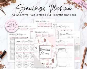 Savings Planner Worksheets, Savings Worksheets, Finance Planner, 30 Day No Spend Challenge