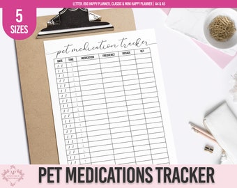 Pet Medications Tracker, Pet Medications Log, Pet Planner, Printable Happy Planner Insert