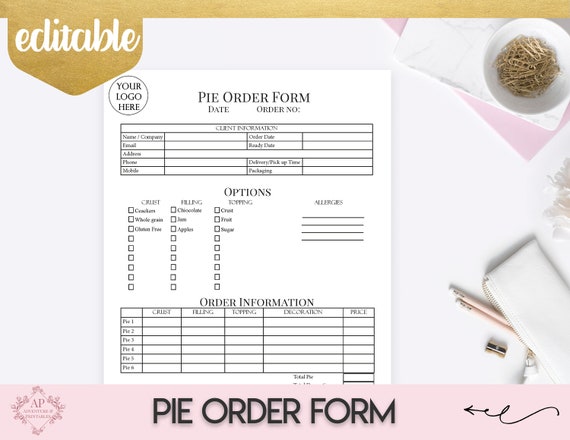 Pie Order Form Editable Bakery Forms Custom Pie Order Form | Etsy