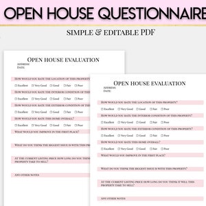 Open House Evaluation Form, Open House Questionnaire, Real Estate Agent Planner