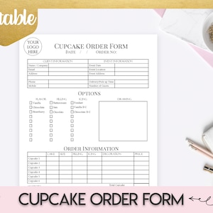 Custom Cupcake Order Form, Bakery Forms, Cupcake Order Form, Baking Business Form, Home Bakery Business, Small Business Planner