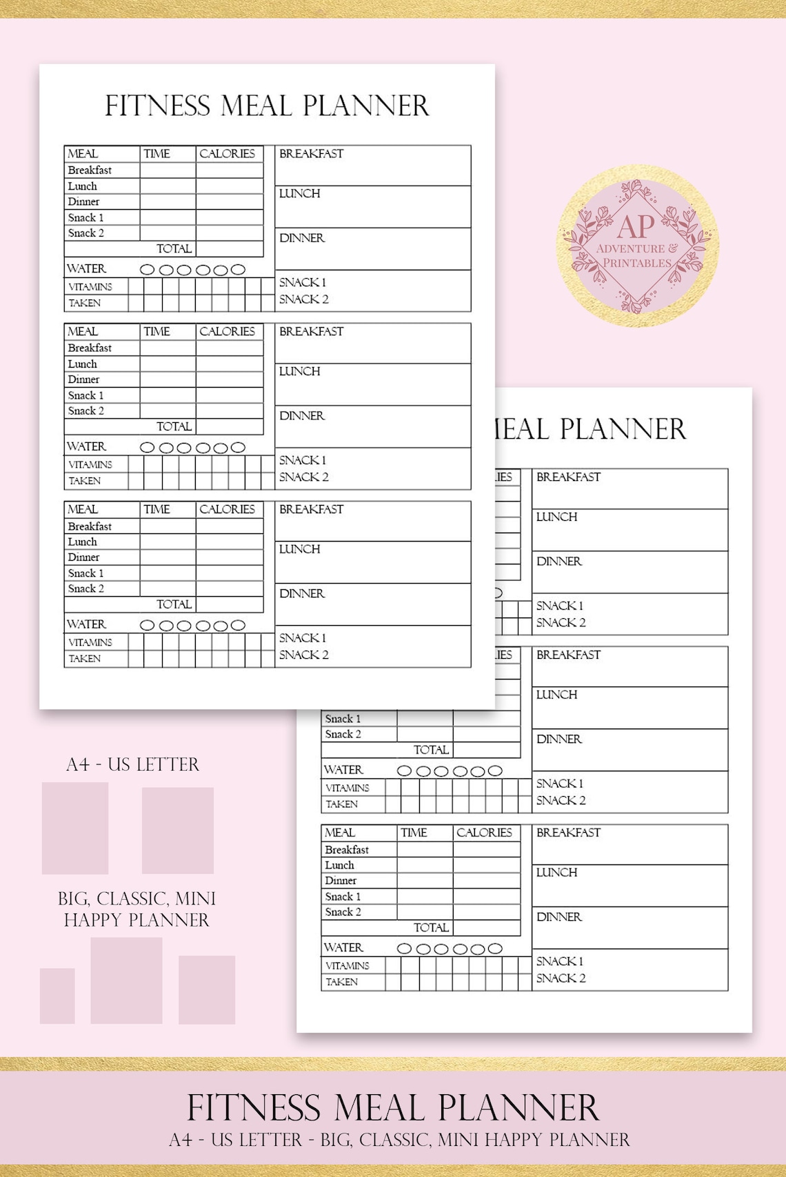 Fitness Meal Planner Printable Fitness Meal Planner Insert Etsy