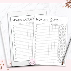 Movies to Watch List Printable Planner, Movies Tracker, Movie Planner ...