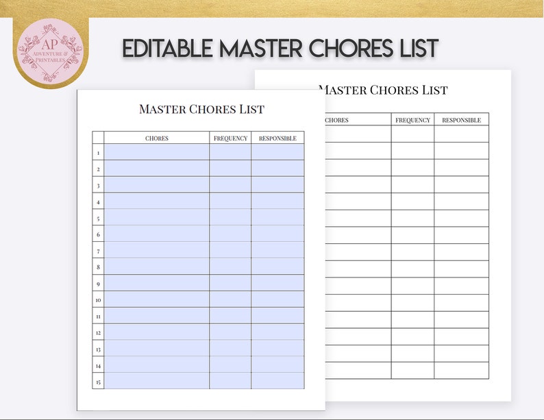 Chores Planner, Editable Chores Tracker, Kids Chores Planner, Home ...