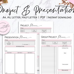 Student Project Planner, Presentation Planner, Student Survival Kit, College Student Planner