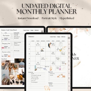 Digital Monthly Planner, Minimalist Ipad Planner, Undated Digital Planner, Digital Life Planner, GoodNotes Planner