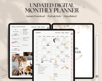 Digital Monthly Planner, Minimalist Ipad Planner, Undated Digital Planner, Digital Life Planner, GoodNotes Planner