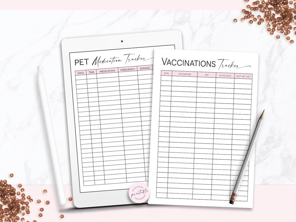 Pet Medications Tracker, Pet Medications Log, Pet Planner, Printable