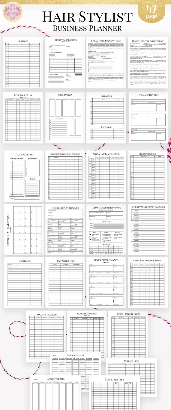 Hair Stylist Editable Business Planner And Manager Small Etsy