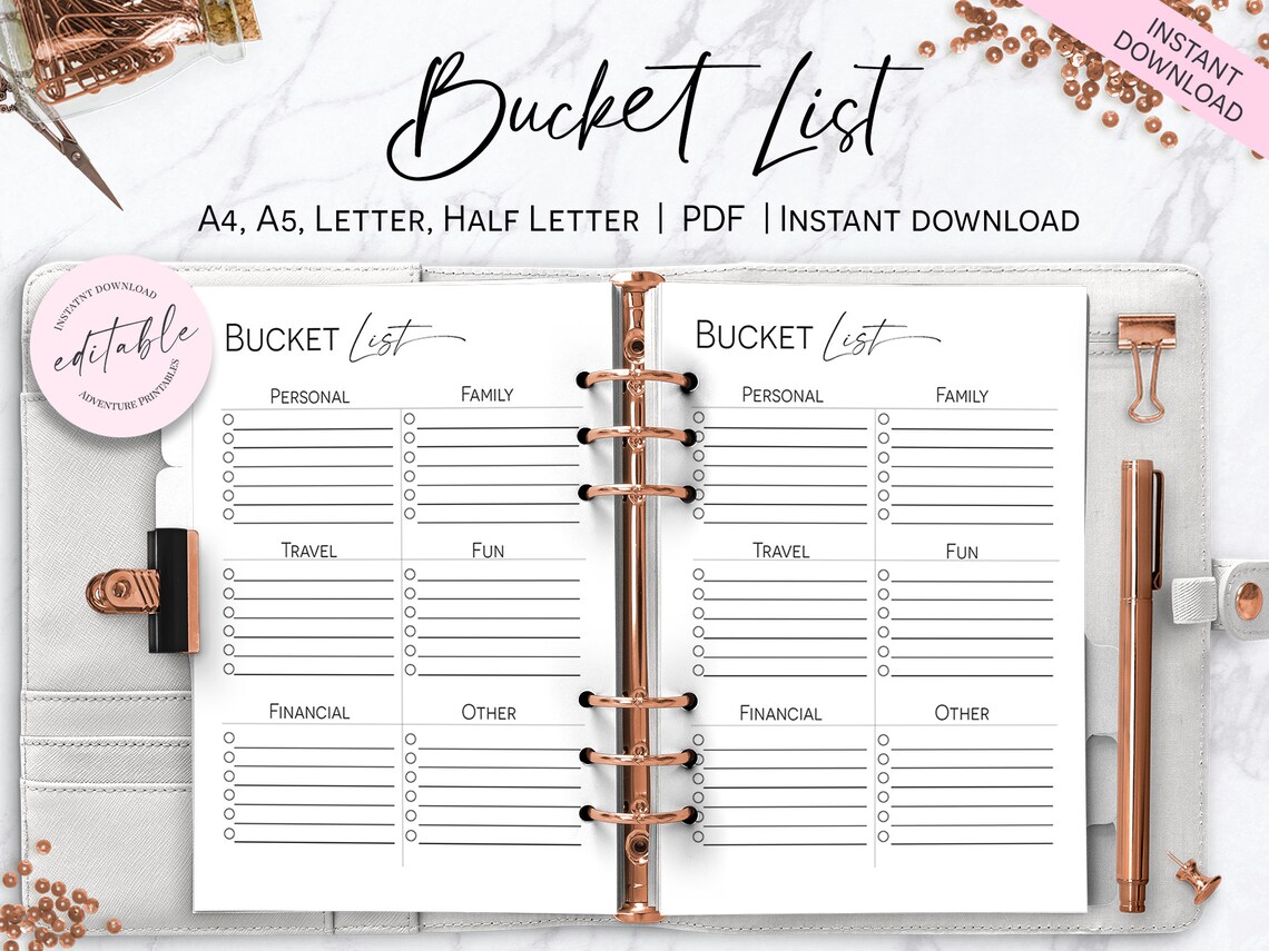 Personal Bucket List Bucket List Planner Insert Etsy España