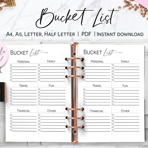 Personal Bucket List Bucket List Planner Insert Etsy