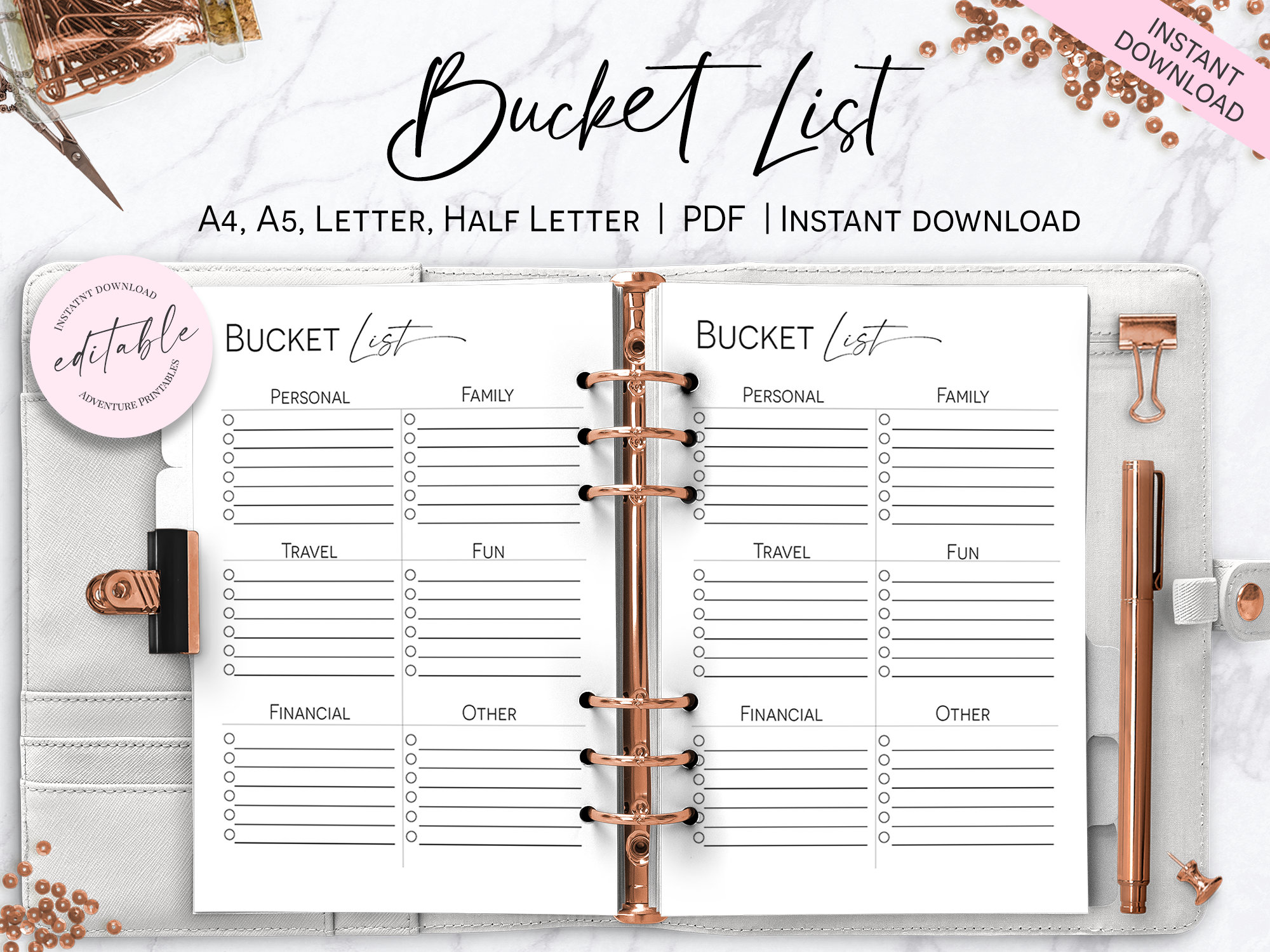 Personal Bucket List Bucket List Planner Insert Etsy