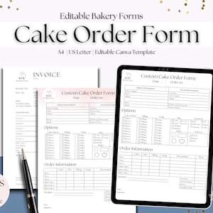 Custom Cake Order Form, Bakery Forms, Cake Order Form, Baking Business Form, Home Bakery Business, Small Business Planner