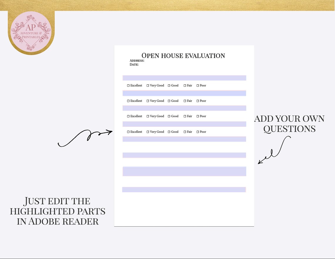Open House Evaluation Form, Open House Questionnaire, Real Estate Agent Planner Etsy