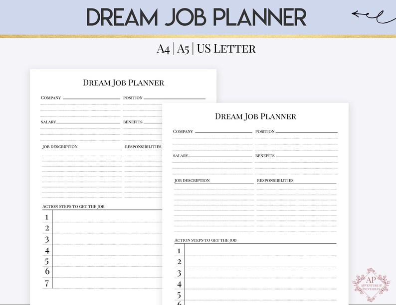 Dream Job Planner Career Planner Job Interview Planner | Etsy