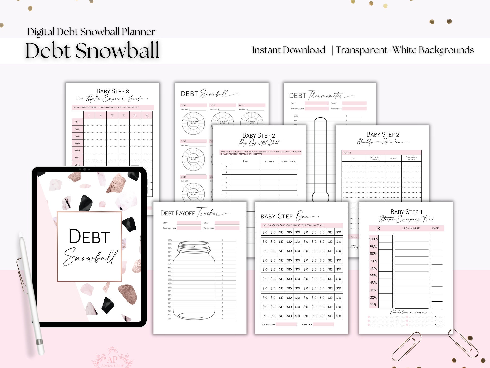 Debt Snowball Digital Planner Insert, Baby Steps Progress Tracker ...