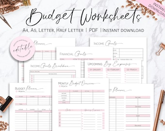 Budget Worksheets, Personal Budget Planner, Monthly Budget Planner Bundle, Income Goals Planner