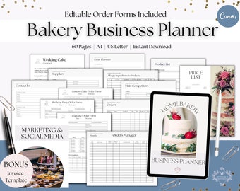 Cake And Bakery Business Planner, Financial and Management Printable Forms, Recipe Calculator, Cupcake Business