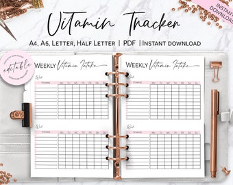 Vitamin Intake Tracker, Printable Vitamin Planner, Weekly Vitamin Tracker, Suppliments Tracker