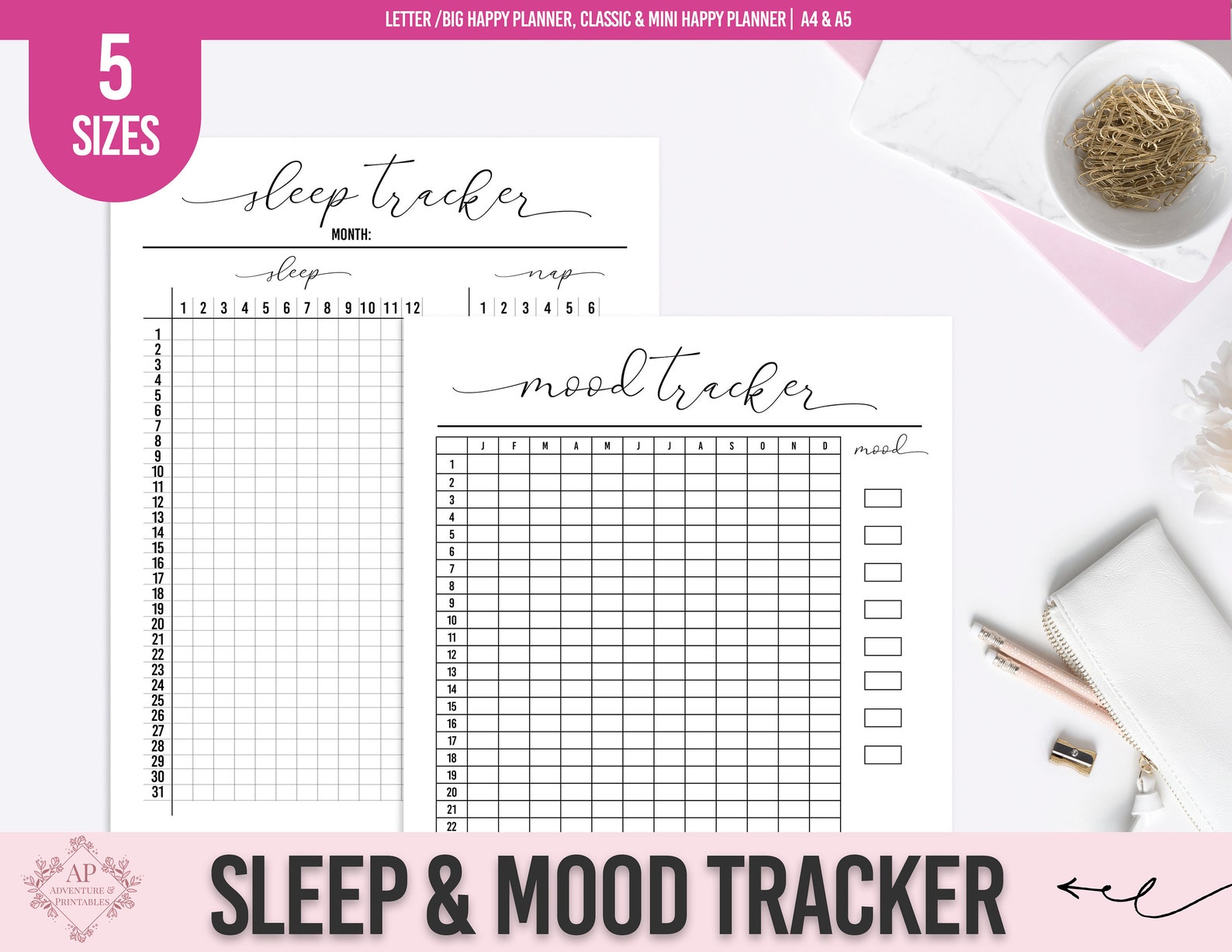 Sleep Tracker and Mood Tracker, Monthly Sleep Log, Nap & Mood Tracker