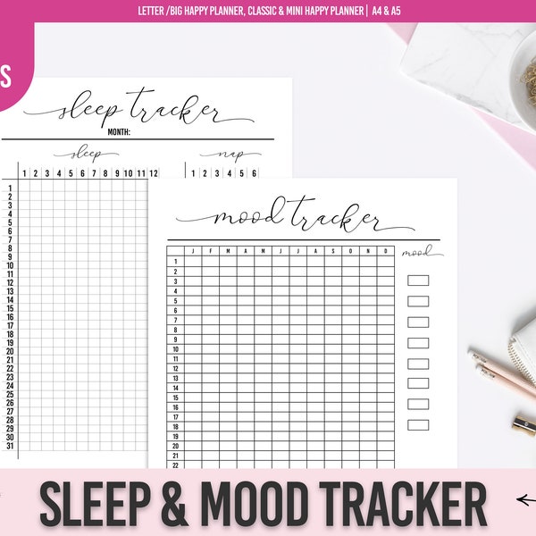 Sleep Tracker and Mood Tracker, Monthly Sleep Log, Nap & Mood Tracker