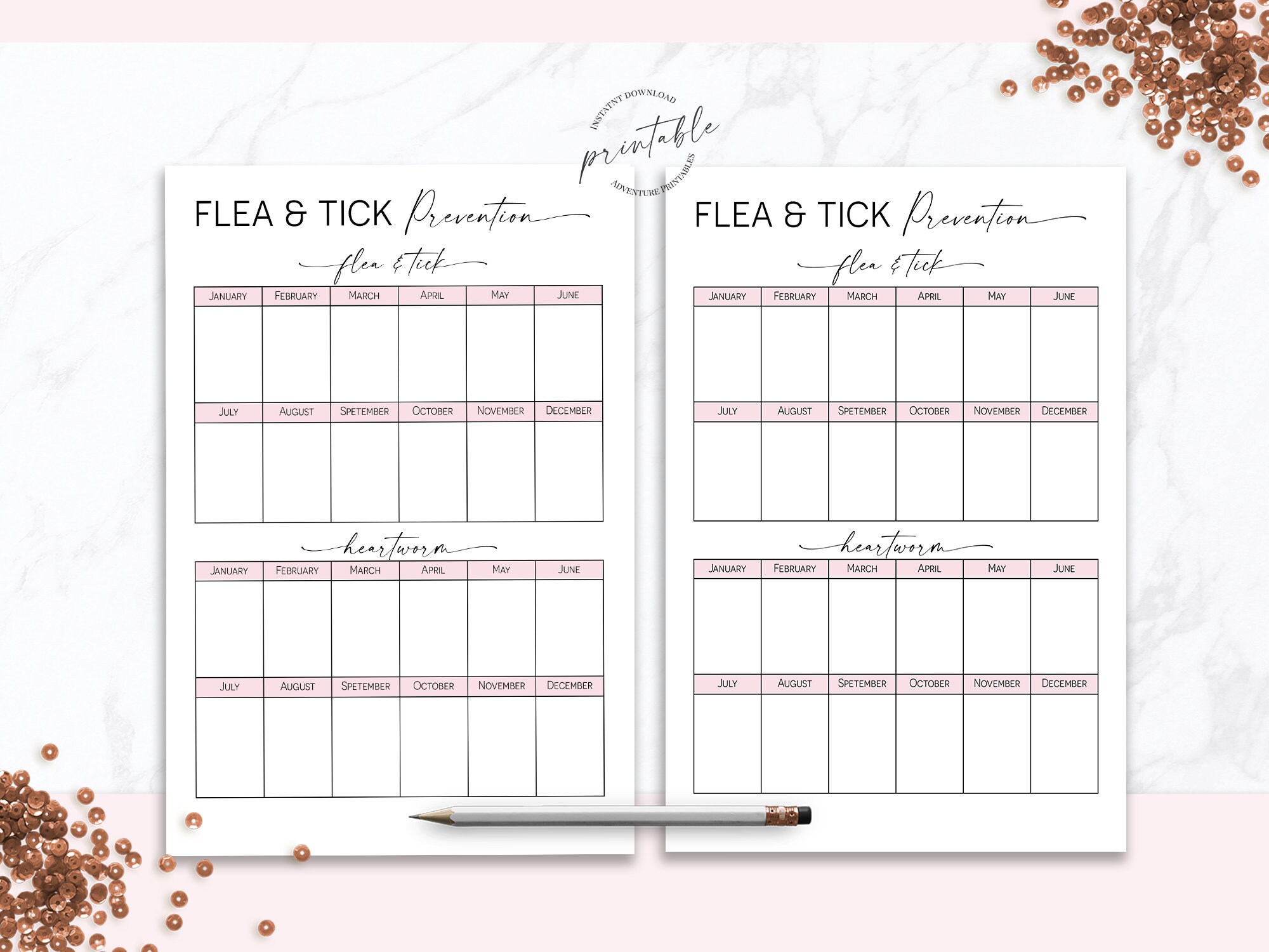 Flea and Tick Prevention Tracker, Pet Care, Pet Planner, Printable ...