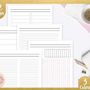 May include: A set of 42 printable planner pages with different layouts, including lined, dotted, and grid styles. The pages are designed for use with a planner or journal and feature a pink and white color scheme. The text "3 Colors" is visible in the bottom right corner of the image.