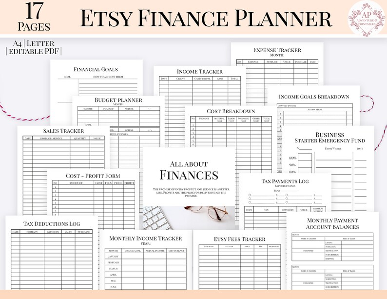 Etsy Business Finance Planner Editable Etsy Shop Planner Etsy