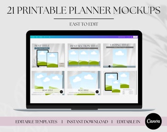 Editable Printable Planner Listing Image Templates, Printable Planner Mockup Template Editable in Canva for Etsy Sellers