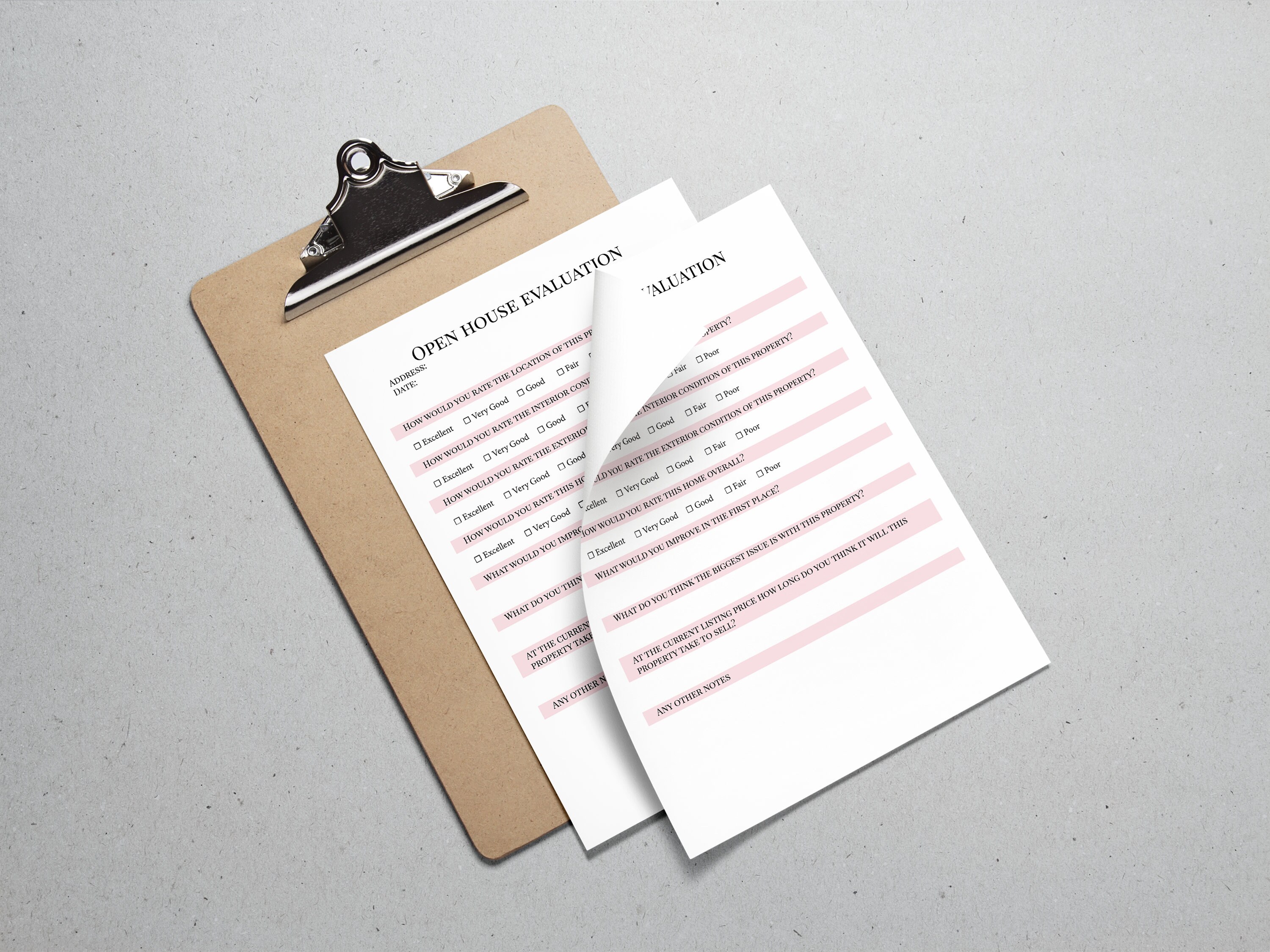 Open House Evaluation Form, Open House Questionnaire, Real Estate Agent