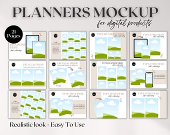 Editable Printable Planner Listing Image Templates, Printable Planner Mockup Template Editable in Canva for Etsy Sellers