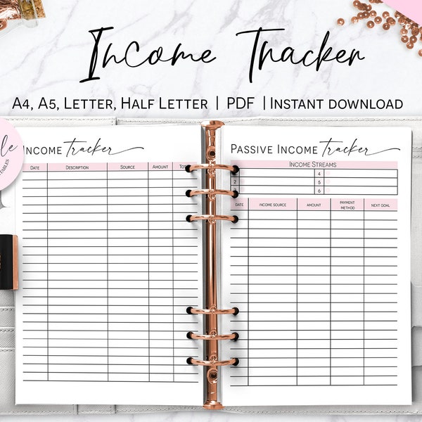 Income Tracker, Passive Income Tracker, Money Log, Paycheck Tracker, Printable Personal Finance Planner Insert