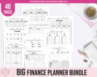 Personal Finance Happy Planner, Finance Planner Worksheets, Savings Tracker, Debt Payments Tracker