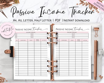 Passive Income Tracker, Monthly Passive Income Printable Page, Income Streams Tracker, Financial Freedom Planner