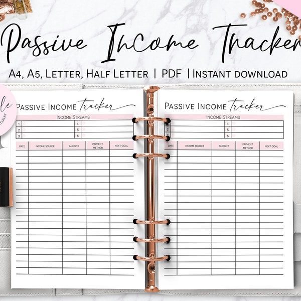 Passive Income Tracker, Monthly Passive Income Printable Page, Income Streams Tracker, Financial Freedom Planner