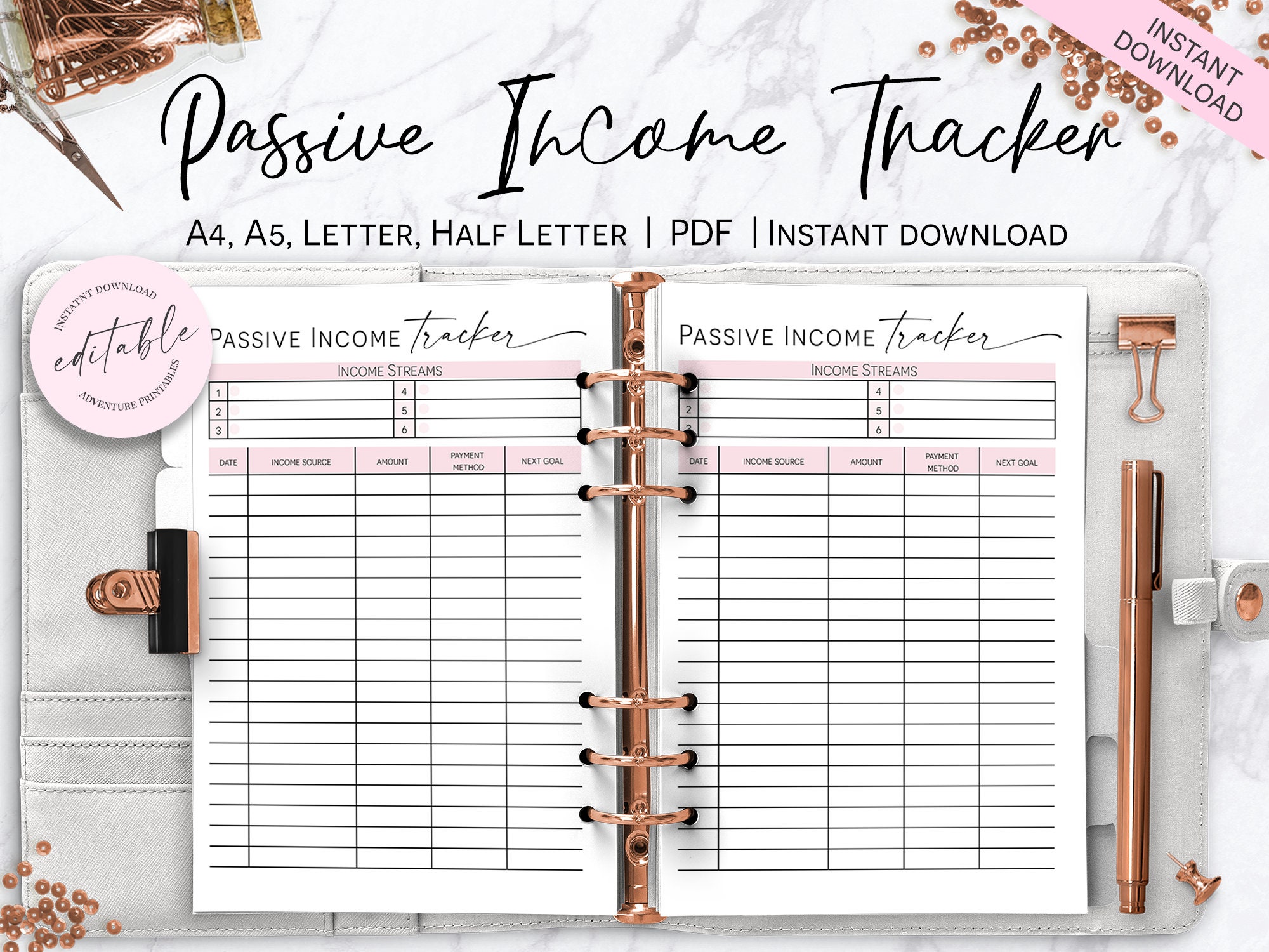 Passive Tracker, Monthly Passive Printable Page,