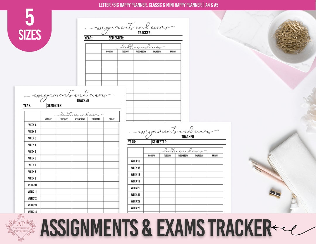 Assignments and Exams Tracker, Student Assignments Planner, Collage ...