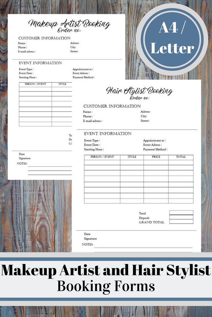 Makeup Artist and Hair Stylist Booking Forms, Wedding Makeup and Hair ...