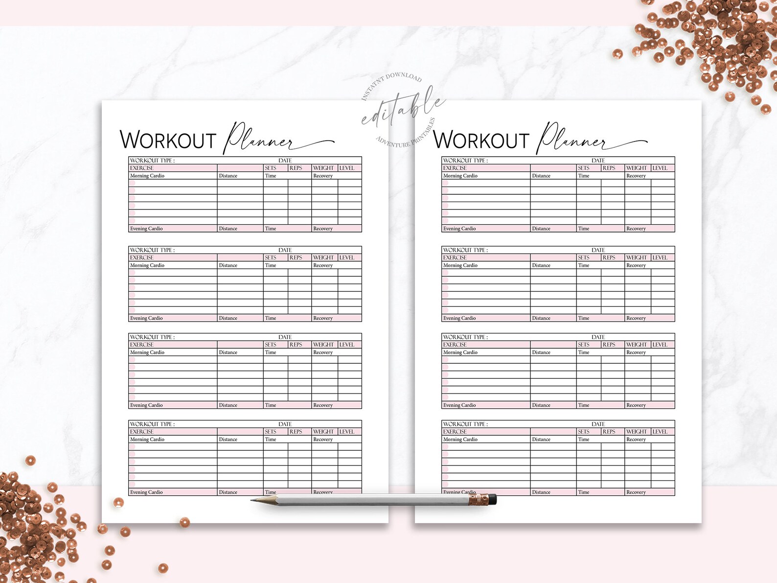 Workout Planner Fitness Planner Printable Weekly Exercise | Etsy