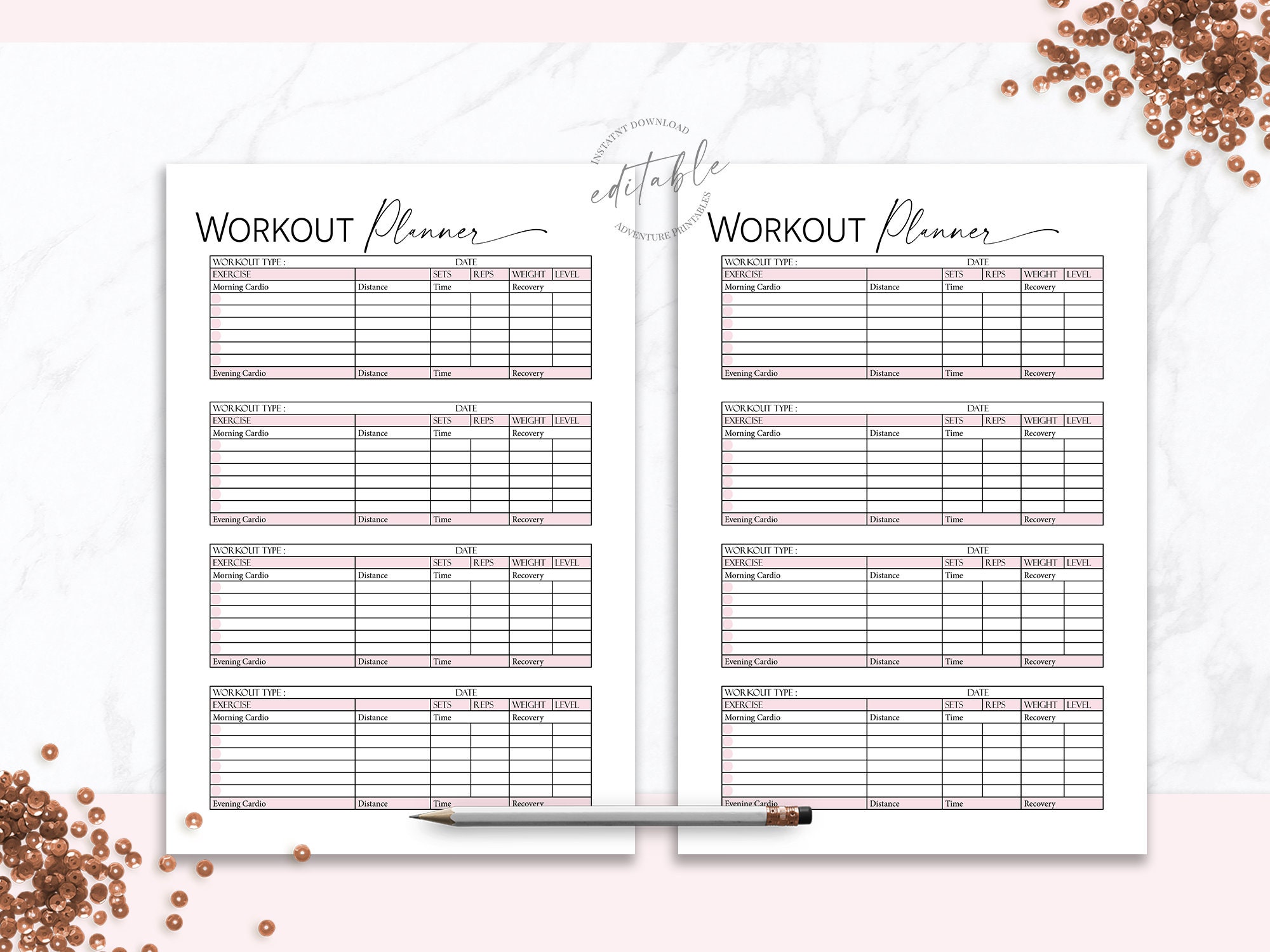 Workout Planner Fitness Planner Printable Weekly Exercise | Etsy India