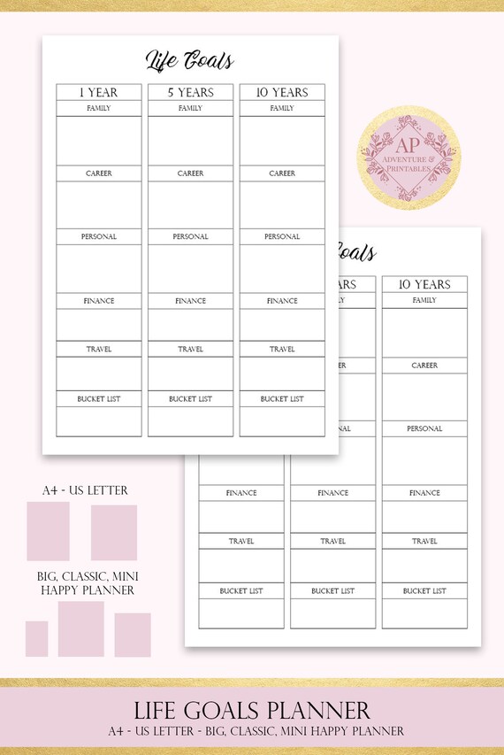 Life Goals Printable Classic Happy Planner Page Life Planner Long Term Goals Planner 5 Year Plan 10 Years Plan Career Goals